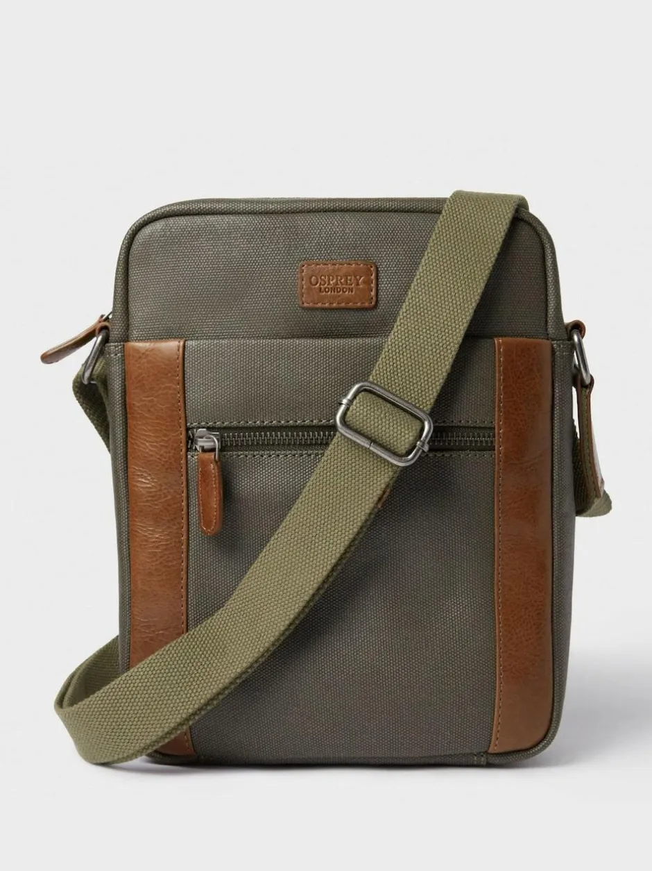 Osprey London The Small Grantham Waxed Canvas And Leather Messenger Bag Green Clearance