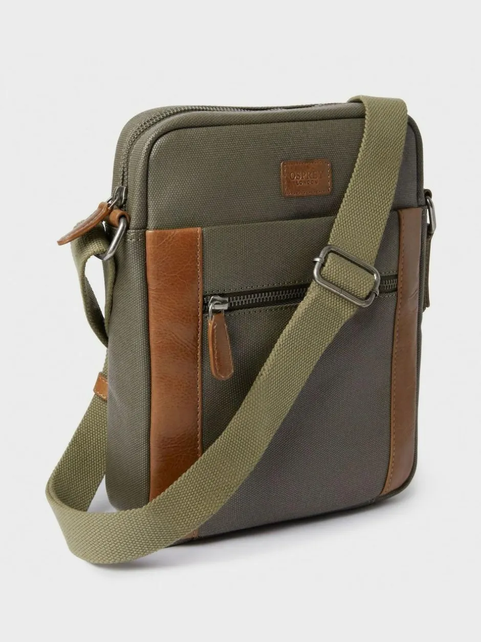 Osprey London The Small Grantham Waxed Canvas And Leather Messenger Bag Green Clearance