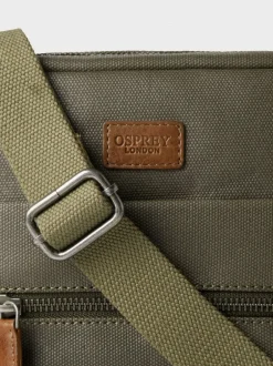 Osprey London The Small Grantham Waxed Canvas And Leather Messenger Bag Green Clearance