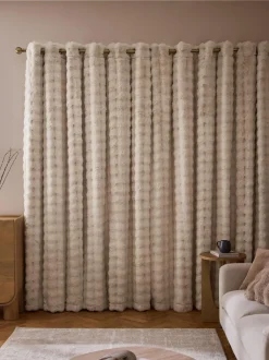 Next Oyster Aspen Faux Fur Eyelet Lined Curtains Discount