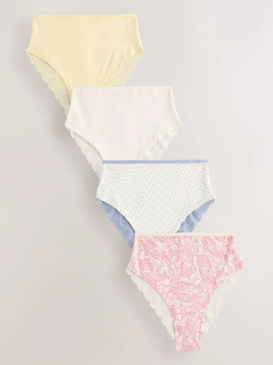 Next Paisley High Rise High Leg Cotton Lace Knickers 4 Pack Outlet