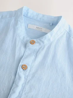 Next Pale Blue Grandad Collar Linen Mix Long Sleeve Shirt (3-16yrs) Outlet
