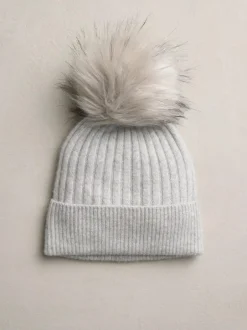 Next N. Premium 100% Cashmere Knitted Pom Hat Pale Grey Outlet