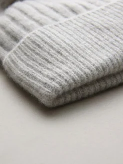 Next N. Premium 100% Cashmere Knitted Pom Hat Pale Grey Outlet