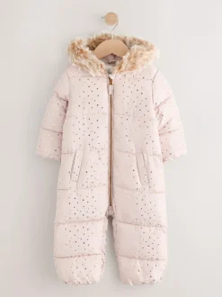Next Print Shower Resistant Snowsuit (3mths-7yrs) Pale Pink New