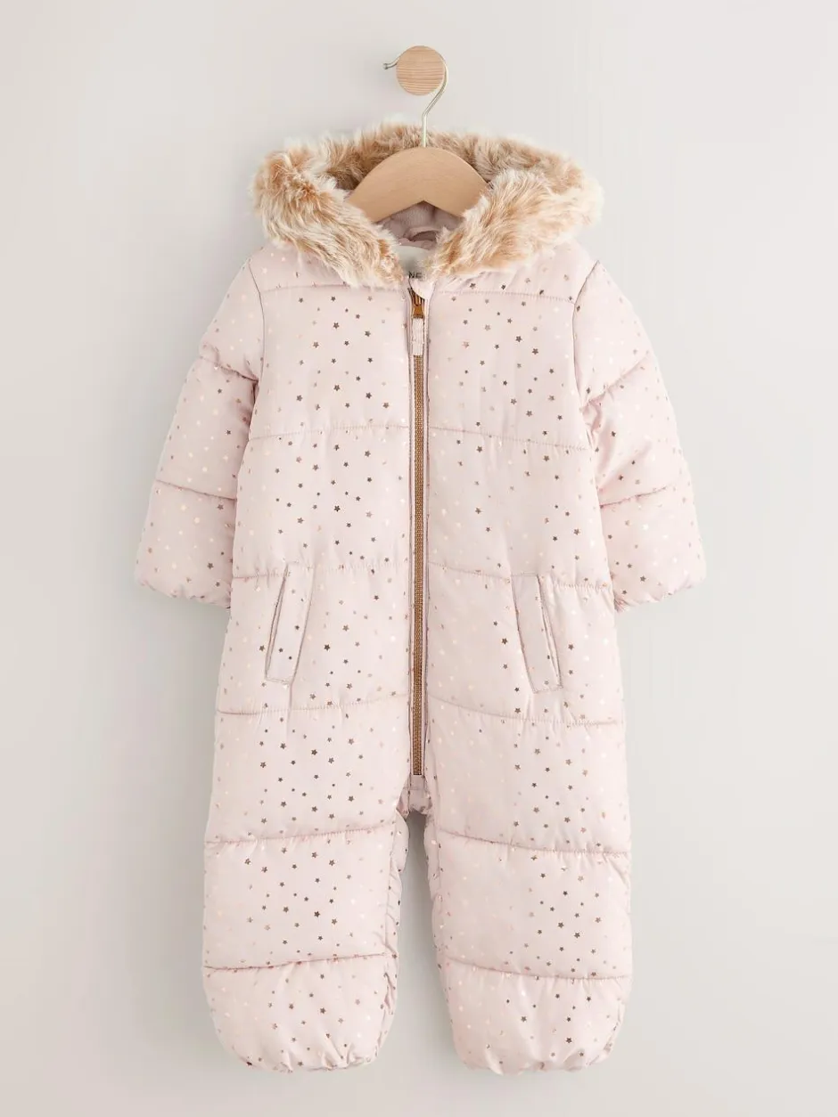 Next Print Shower Resistant Snowsuit (3mths-7yrs) Pale Pink New
