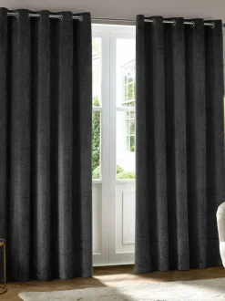 Paoletti Neptune Cut-Velvet Eyelet Curtains Grey Best