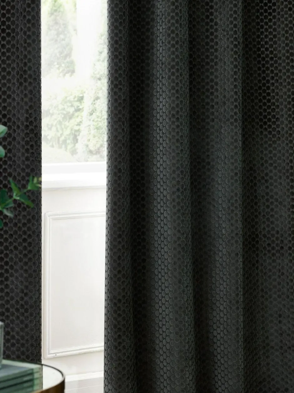 Paoletti Neptune Cut-Velvet Eyelet Curtains Grey Best