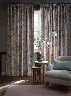 Next Isla Floral Print Pencil Pleat Blackout/Thermal Curtains Pastel Multi Pink New