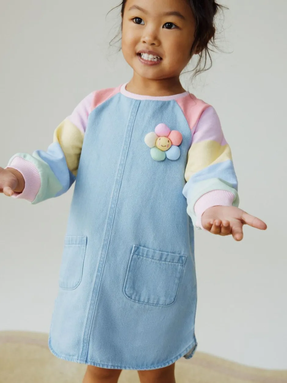 Next Raglan Denim Dress (3mths-8yrs) Pastel Rainbow New