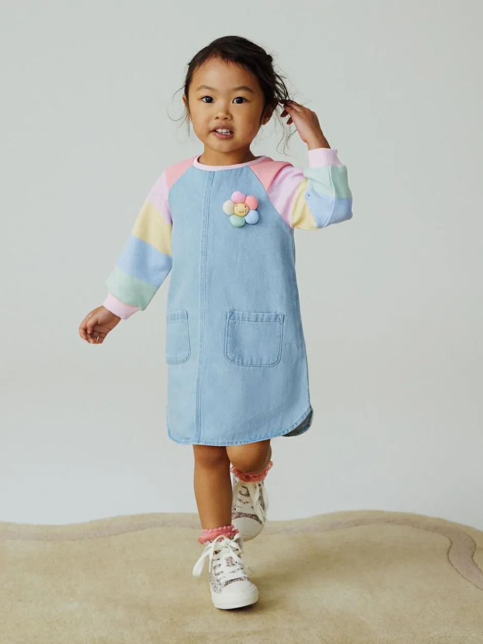 Next Raglan Denim Dress (3mths-8yrs) Pastel Rainbow New
