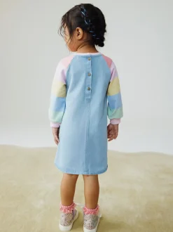 Next Raglan Denim Dress (3mths-8yrs) Pastel Rainbow New