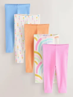 Next Pastel Rainbow Ribbed Leggings 5 Pack (3mths-7yrs) Online