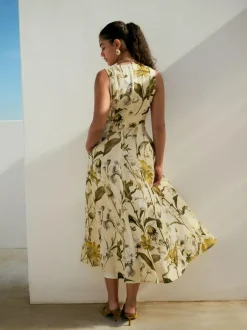 Next Sleeveless Column A-Line Maxi Dress Pastel Yellow Floral Print
