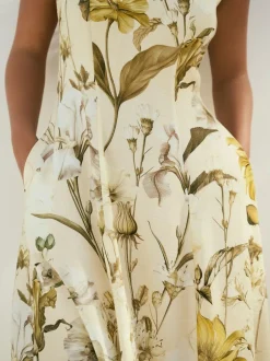Next Sleeveless Column A-Line Maxi Dress Pastel Yellow Floral Print