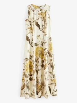 Next Sleeveless Column A-Line Maxi Dress Pastel Yellow Floral Print
