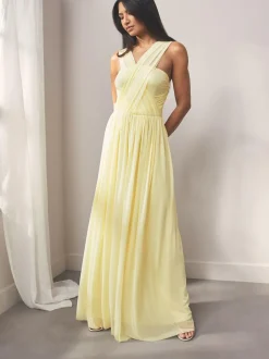 Next Pastel Yellow Mesh Multiway Wedding Guest Bridesmaid Maxi Dress New