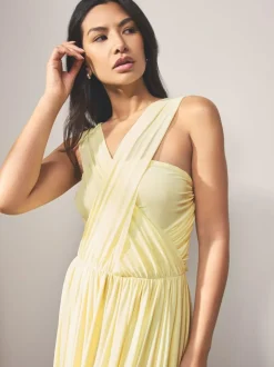 Next Pastel Yellow Mesh Multiway Wedding Guest Bridesmaid Maxi Dress New