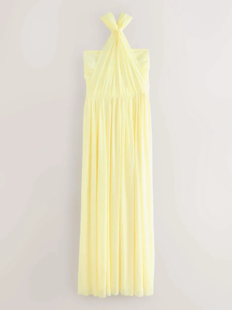 Next Pastel Yellow Mesh Multiway Wedding Guest Bridesmaid Maxi Dress New