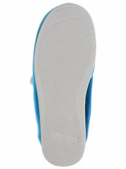Pavers Wide Fit Ladies Touch Fasten Full Slippers With Permalose Sole Blue Teal Outlet