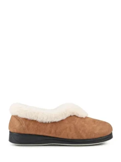 Pavers Wide Fit Memory Foam Cosy Slippers Brown New