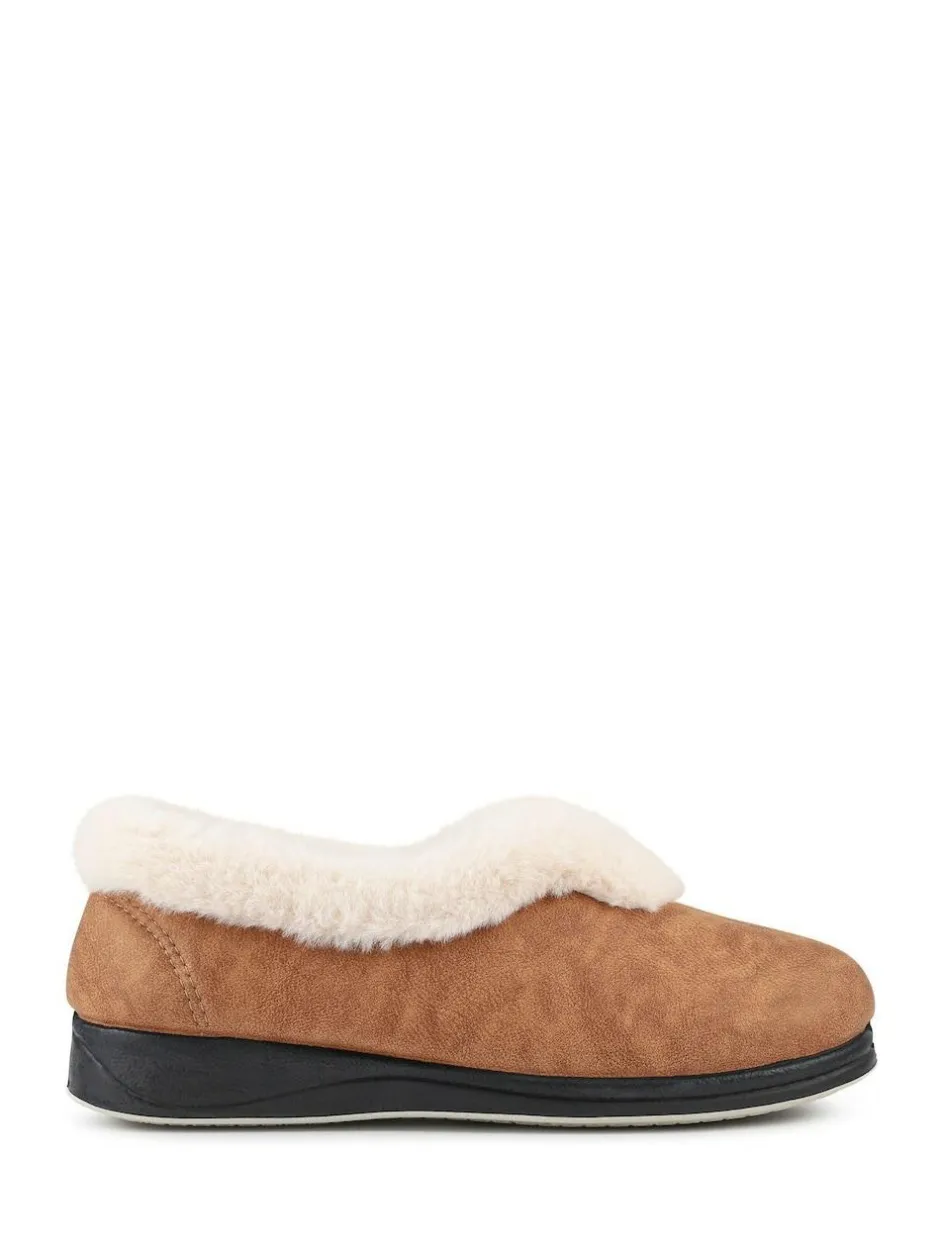 Pavers Wide Fit Memory Foam Cosy Slippers Brown New
