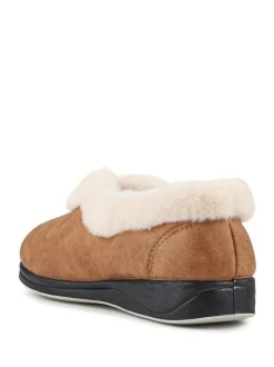 Pavers Wide Fit Memory Foam Cosy Slippers Brown New
