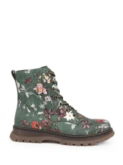 Pavers Lace Up Floral Boots Green Outlet