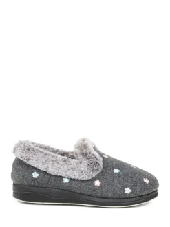 Pavers Grey Floral Faux Fur Slippers Online