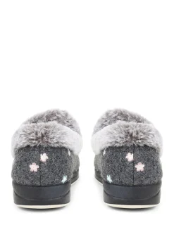 Pavers Grey Floral Faux Fur Slippers Online