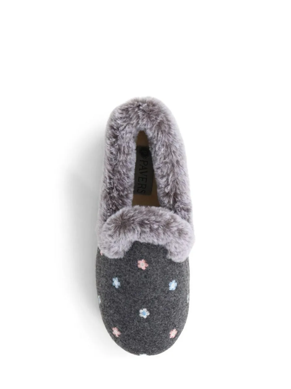 Pavers Grey Floral Faux Fur Slippers Online