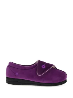 Pavers Wide Fit Ladies Touch Fasten Full Slippers With Permalose Sole Purple New