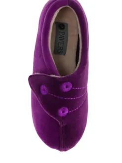 Pavers Wide Fit Ladies Touch Fasten Full Slippers With Permalose Sole Purple New