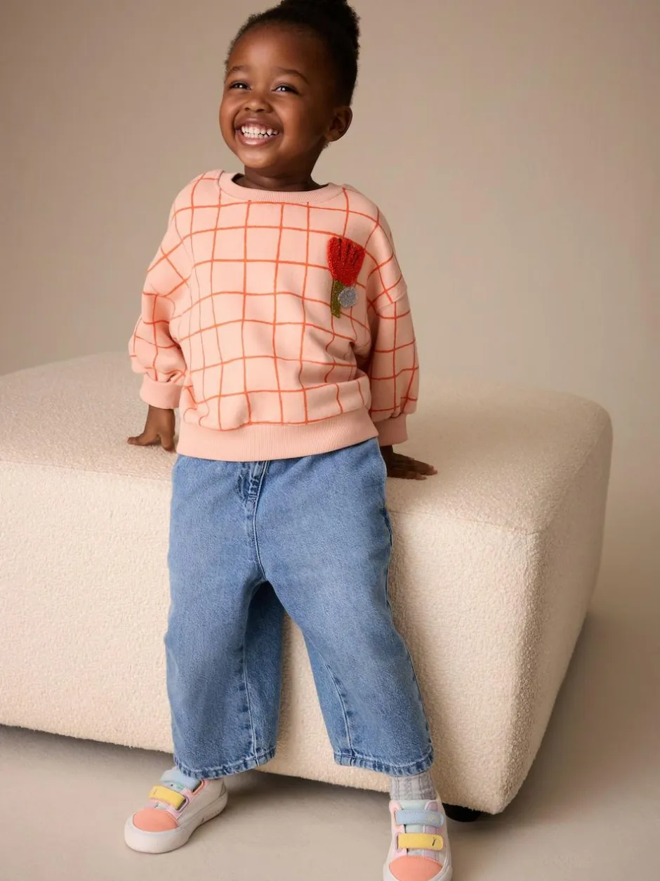 Next Peach Pink Grid Crew Neck Sweatshirt (3mths-7yrs) Hot
