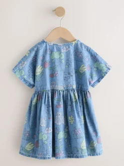 Next Short Sleeve Dress (3mths-8yrs) Pet Print Denim Hot