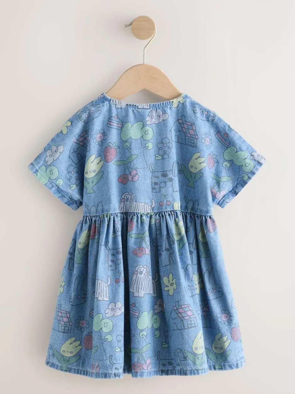 Next Short Sleeve Dress (3mths-8yrs) Pet Print Denim Hot