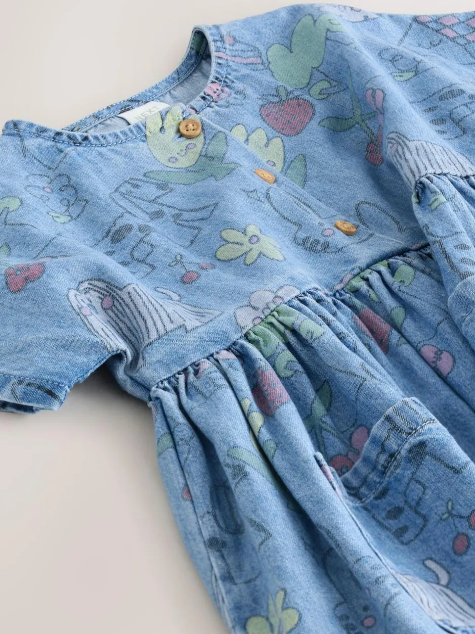 Next Short Sleeve Dress (3mths-8yrs) Pet Print Denim Hot