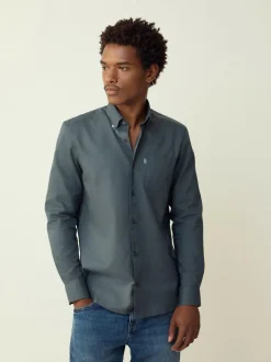 Next Petrol Blue Regular Fit Button Down Easy Iron Oxford Shirt Hot
