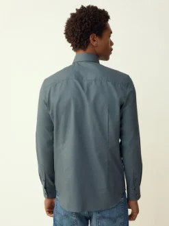 Next Petrol Blue Regular Fit Button Down Easy Iron Oxford Shirt Hot