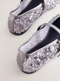 Next Pewter Sequin Forever Comfort® Embellished Sequin Mary Jane Shoes New