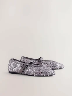 Next Pewter Sequin Forever Comfort® Embellished Sequin Mary Jane Shoes New