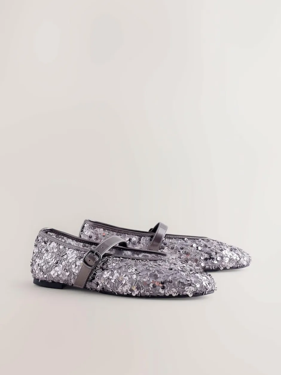 Next Pewter Sequin Forever Comfort® Embellished Sequin Mary Jane Shoes New