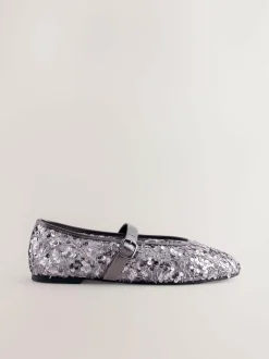 Next Pewter Sequin Forever Comfort® Embellished Sequin Mary Jane Shoes New