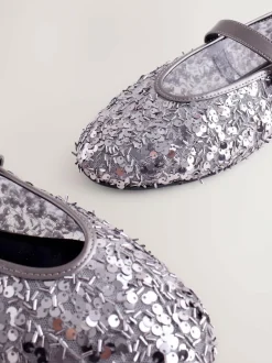 Next Pewter Sequin Forever Comfort® Embellished Sequin Mary Jane Shoes New