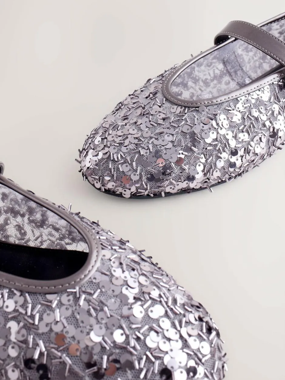 Next Pewter Sequin Forever Comfort® Embellished Sequin Mary Jane Shoes New