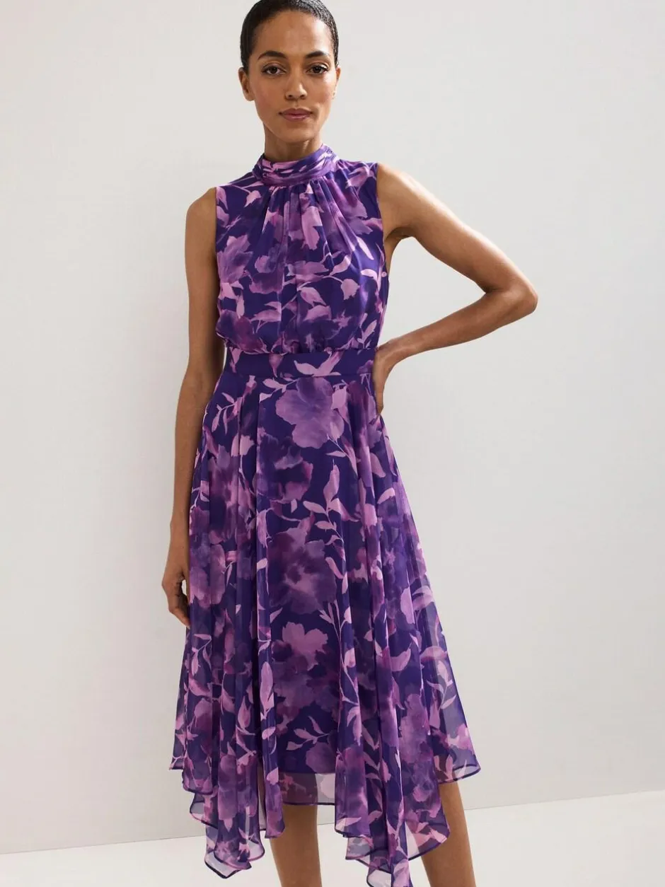 Phase Eight Lucinda Spot Dress Purple Hot