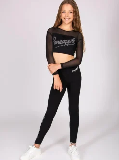 Pineapple Black Logo Mesh Panel Long Sleeve Crop Top Best