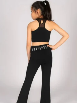 Pineapple Black Logo Mesh Panel Girls Crop Top Discount