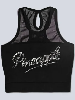 Pineapple Black Logo Mesh Panel Girls Crop Top Discount