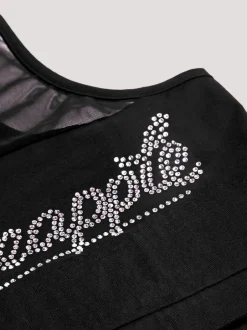 Pineapple Black Logo Mesh Panel Girls Crop Top Discount